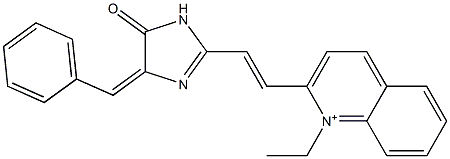 1-Ethyl-2-[2-[(4-benzylidene-4,5-dihydro-5-oxo-1H-imidazol)-2-yl]ethenyl]quinolinium Struktur