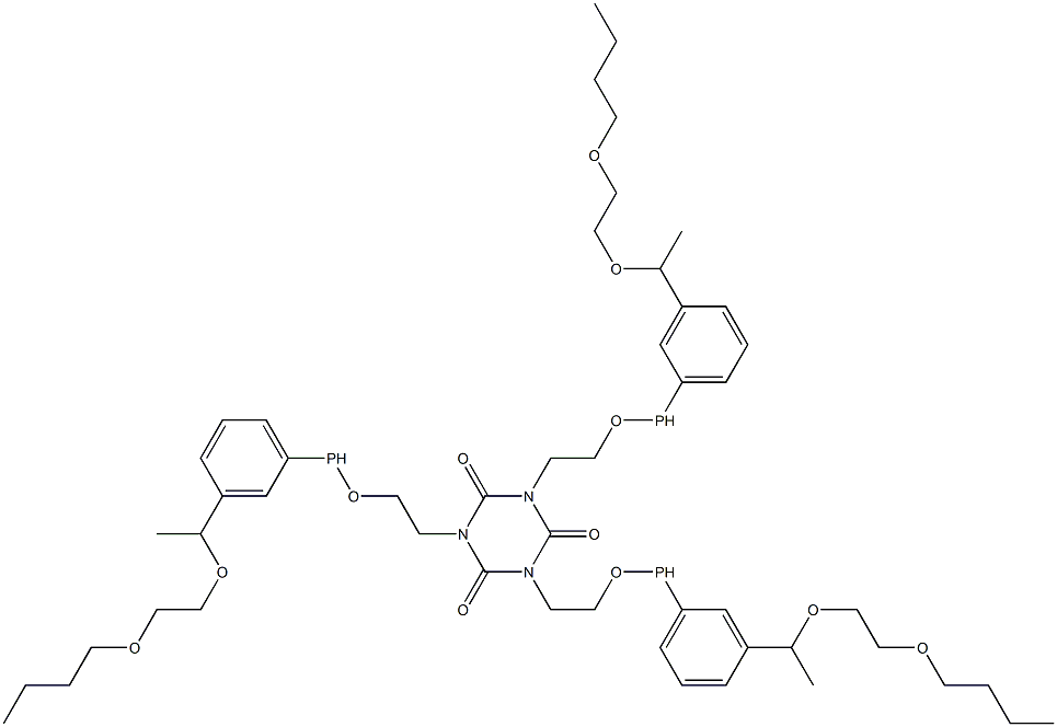 1,3,5-Tris[2-[3-[1-[(2-butoxyethyl)oxy]ethyl]phenylphosphinooxy]ethyl]-1,3,5-triazine-2,4,6(1H,3H,5H)-trione Struktur