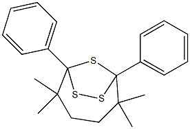 2,2,5,5-Tetramethyl-1,6-diphenyl-7,8,9-trithiabicyclo[4.2.1]nonane Struktur