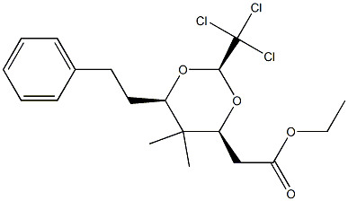 (2R,4S,6R)-2-Trichloromethyl-5,5-dimethyl-6-phenethyl-1,3-dioxane-4-acetic acid ethyl ester Struktur