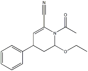 2-Ethoxy-1-acetyl-1,2,3,4-tetrahydro-4-phenylpyridine-6-carbonitrile Struktur