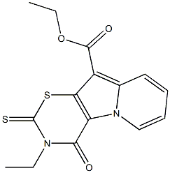 3,4-Dihydro-4-oxo-2-thioxo-3-ethyl-2H-1,3-thiazino[6,5-b]indolizine-10-carboxylic acid ethyl ester Struktur