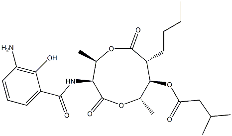 3-Methylbutanoic acid (3S,4R,7R,8R,9S)-3-[(3-amino-2-hydroxybenzoyl)amino]-4,9-dimethyl-2,6-dioxo-7-butyl-1,5-dioxonan-8-yl ester Struktur