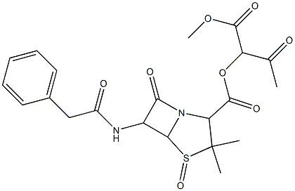 2-[1-Acetyl-2-methoxy-2-oxoethoxycarbonyl]-3,3-dimethyl-7-oxo-6-(benzylcarbonylamino)-4-thia-1-azabicyclo[3.2.0]heptane4-oxide Struktur