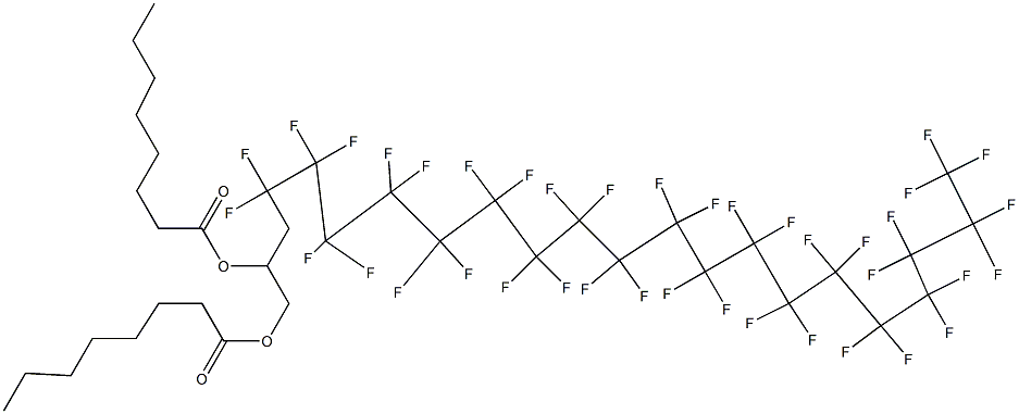 Dioctanoic acid 4,4,5,5,6,6,7,7,8,8,9,9,10,10,11,11,12,12,13,13,14,14,15,15,16,16,17,17,18,18,19,19,20,20,21,21,22,22,22-nonatriacontafluoro-1,2-docosanediyl ester Struktur