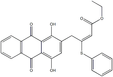 (E)-4-[(9,10-Dihydro-1,4-dihydroxy-9,10-dioxoanthracen)-2-yl]-3-phenylthio-2-butenoic acid ethyl ester Struktur