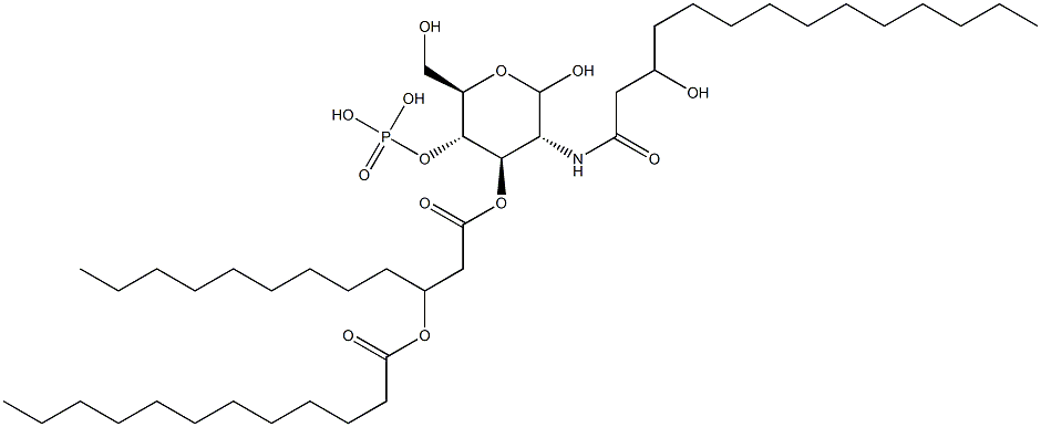 2-(3-Hydroxymyristoylamino)-4-O-phosphono-3-O-[3-(dodecanoyloxy)dodecanoyl]-2-deoxy-D-glucopyranose Struktur