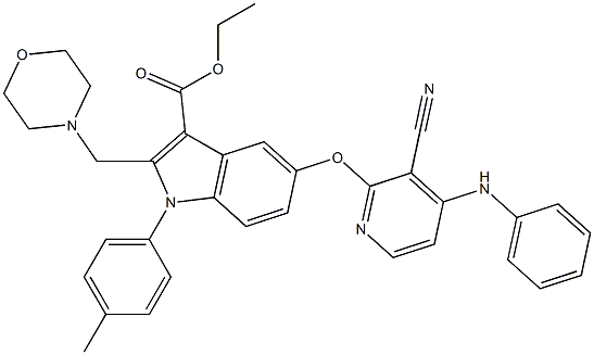 1-(4-Methylphenyl)-2-[morpholinomethyl]-5-[3-cyano-4-(phenylamino)pyridin-2-yloxy]-1H-indole-3-carboxylic acid ethyl ester Struktur