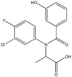 2-[N-(3-Hydroxybenzoyl)-3-chloro-4-fluoroanilino]propanoic acid Struktur