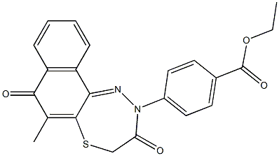 7,8-Dihydro-6-methyl-10-[4-(ethoxycarbonyl)phenyl]-7-thia-10,11-diaza-10H-cyclohepta[a]naphthalene-5,9-dione Struktur