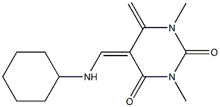 (Z)-5,6-Dihydro-6-methylene-5-(cyclohexylaminomethylene)-1,3-dimethylpyrimidine-2,4(1H,3H)-dione Struktur