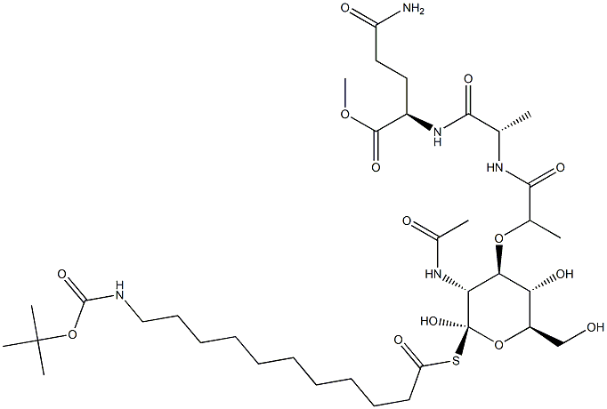 N2-[N-[N-Acetyl-1-[[11-[[(tert-butoxy)carbonyl]amino]undecanoyl]thio]muramoyl]-L-alanyl]-D-glutamine methyl ester Struktur