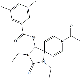 1-Acetyl-1',3'-diethyl-5'-(3,5-dimethylbenzoylamino)spiro[pyridine-4(1H),4'-imidazolidin]-2'-one Struktur