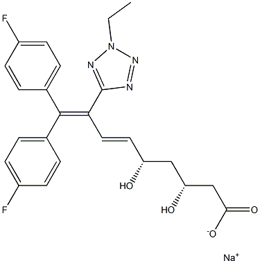 (3R,5S,6E)-9,9-Bis(4-fluorophenyl)-3,5-dihydroxy-8-[2-ethyl-2H-tetrazol-5-yl]-6,8-nonadienoic acid sodium salt Struktur