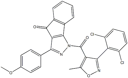 1-((3-(2,6-Dichlorophenyl)-5-methylisoxazol-4-yl)carbonyl)-3-(4-methoxyphenyl)indeno[2,3-d]pyrazol-4-one Struktur