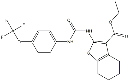 Ethyl 2-(((4-(trifluoromethoxy)phenyl)amino)carbonylamino)-4,5,6,7-tetrahydrobenzo[b]thiophene-3-carboxylate Struktur