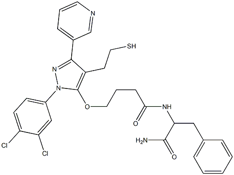 (S)-N-(1-amino-1-oxo-3-phenylpropan-2-yl)-4-((1-(3,4-dichlorophenyl)-4-(2-mercaptoethyl)-3-(pyridin-3-yl)-1H-pyrazol-5-yl)oxy)butanamide Struktur