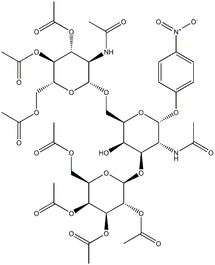 4-Nitrophenyl2-acetamido-6-O-(2-acetamido-3,4,6-tri-O-acetyl-2-deoxy-b-D-glucopyranosyl)-3-O-(2,3,4,6-tetra-O-acetyl-b-D-galactopyranosyl)-2-deoxy-a-D-galactopyranoside Struktur