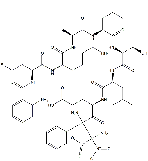 2-aminobenzoylmethionyl-lysyl-alanyl-leucyl-threonyl-leucyl-glutamyldinitrophenylethylenediamine Struktur