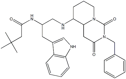 2-benzyl-5-(2-N-(2,2-dimethylpropylcarbonyl)amino-3-(indol-3-yl)propyl)amino-1,3-dioxoperhydropyrido(1,2-c)pyrimidine Struktur