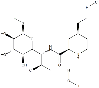 (2R,4S)-N-[(1S,2S)-2-chloro-1-[(2R,3S,4S,5R,6R)-3,4,5-trihydroxy-6-methylsulfanyl-oxan-2-yl]propyl]-4-ethyl-piperidine-2-carboxamide hydrate hydrochloride Struktur