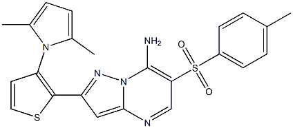 2-[3-(2,5-dimethyl-1H-pyrrol-1-yl)-2-thienyl]-6-[(4-methylphenyl)sulfonyl]pyrazolo[1,5-a]pyrimidin-7-amine Struktur