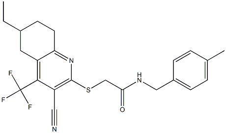 2-{[3-cyano-6-ethyl-4-(trifluoromethyl)-5,6,7,8-tetrahydro-2-quinolinyl]sulfanyl}-N-(4-methylbenzyl)acetamide Struktur