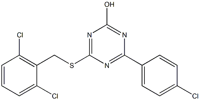 4-(4-chlorophenyl)-6-[(2,6-dichlorobenzyl)thio]-1,3,5-triazin-2-ol Struktur