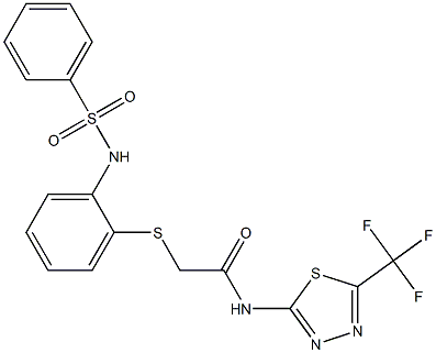 2-({2-[(phenylsulfonyl)amino]phenyl}sulfanyl)-N-[5-(trifluoromethyl)-1,3,4-thiadiazol-2-yl]acetamide Struktur