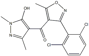 [3-(2,6-dichlorophenyl)-5-methylisoxazol-4-yl](5-hydroxy-1,3-dimethyl-1H-pyrazol-4-yl)methanone Struktur