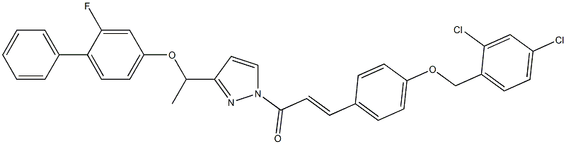 (E)-3-{4-[(2,4-dichlorobenzyl)oxy]phenyl}-1-(3-{1-[(2-fluoro[1,1'-biphenyl]-4-yl)oxy]ethyl}-1H-pyrazol-1-yl)-2-propen-1-one Struktur