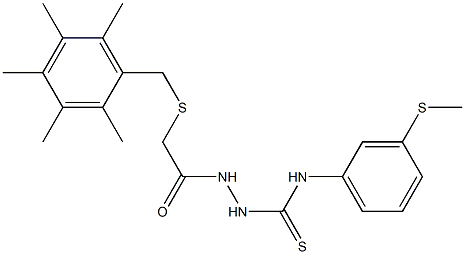 N1-[3-(methylthio)phenyl]-2-{2-[(2,3,4,5,6-pentamethylbenzyl)thio]acetyl}hydrazine-1-carbothioamide Struktur