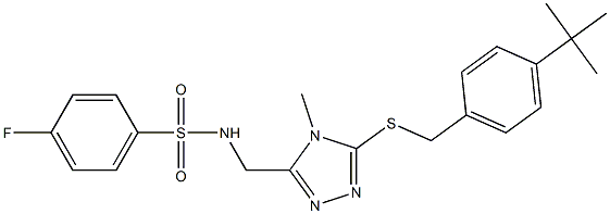 N-[(5-{[4-(tert-butyl)benzyl]sulfanyl}-4-methyl-4H-1,2,4-triazol-3-yl)methyl]-4-fluorobenzenesulfonamide Struktur