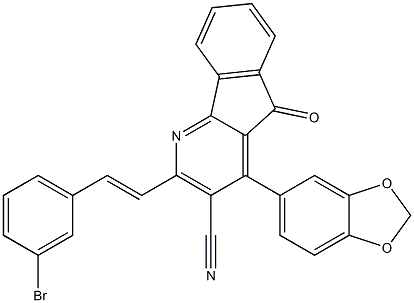 4-(1,3-benzodioxol-5-yl)-2-[(E)-2-(3-bromophenyl)ethenyl]-5-oxo-5H-indeno[1,2-b]pyridine-3-carbonitrile Struktur