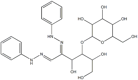 3,5,6-trihydroxy-2-(2-phenylhydrazono)-4-{[3,4,5-trihydroxy-6-(hydroxymethyl)tetrahydro-2H-pyran-2-yl]oxy}hexanal 1-phenylhydrazone Struktur