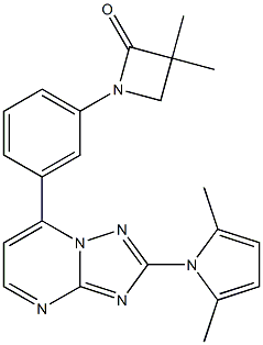 1-{3-[2-(2,5-dimethyl-1H-pyrrol-1-yl)[1,2,4]triazolo[1,5-a]pyrimidin-7-yl]phenyl}-3,3-dimethyl-2-azetanone Struktur