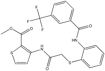 methyl 3-({2-[(2-{[3-(trifluoromethyl)benzoyl]amino}phenyl)sulfanyl]acetyl}amino)-2-thiophenecarboxylate Struktur