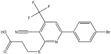 3-{[6-(4-bromophenyl)-3-cyano-4-(trifluoromethyl)-2-pyridinyl]sulfanyl}propanoic acid Struktur