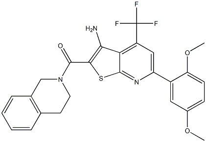 [3-amino-6-(2,5-dimethoxyphenyl)-4-(trifluoromethyl)thieno[2,3-b]pyridin-2-yl][3,4-dihydro-2(1H)-isoquinolinyl]methanone Struktur