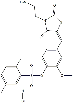 2,5-Dimethyl-benzenesulfonic acid 4-[3-(2-amino-ethyl)-2,4-dioxo-thiazolidin-5-ylidenemethyl]-2-methoxy-phenyl ester hydrochloride Struktur