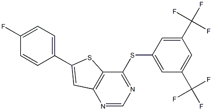 4-{[3,5-di(trifluoromethyl)phenyl]thio}-6-(4-fluorophenyl)thieno[3,2-d]pyri midine Struktur