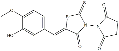 1-{5-[(Z)-(3-hydroxy-4-methoxyphenyl)methylidene]-4-oxo-2-thioxo-1,3-thiazolan-3-yl}dihydro-1H-pyrrole-2,5-dione Struktur