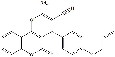 4-[4-(allyloxy)phenyl]-2-amino-5-oxo-4H,5H-pyrano[3,2-c]chromene-3-carbonitrile Struktur