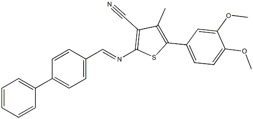 2-[([1,1'-biphenyl]-4-ylmethylene)amino]-5-(3,4-dimethoxyphenyl)-4-methylthiophene-3-carbonitrile Struktur