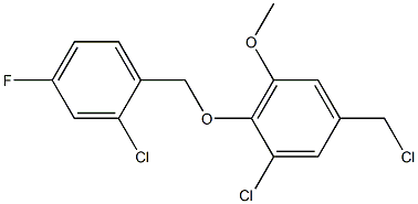 1-chloro-2-[(2-chloro-4-fluorophenyl)methoxy]-5-(chloromethyl)-3-methoxybenzene Struktur