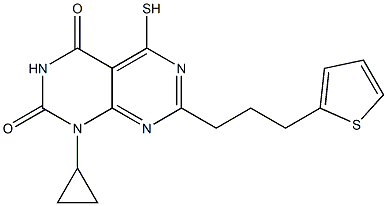 1-cyclopropyl-5-mercapto-7-(3-thien-2-ylpropyl)pyrimido[4,5-d]pyrimidine-2,4(1H,3H)-dione Struktur