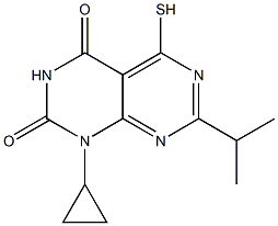 1-cyclopropyl-7-isopropyl-5-mercaptopyrimido[4,5-d]pyrimidine-2,4(1H,3H)-dione Struktur