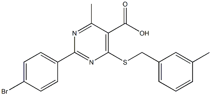 2-(4-bromophenyl)-4-methyl-6-[(3-methylbenzyl)thio]pyrimidine-5-carboxylic acid Struktur