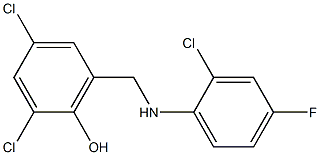 2,4-dichloro-6-{[(2-chloro-4-fluorophenyl)amino]methyl}phenol Struktur