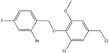 2-[(2-bromo-4-fluorophenyl)methoxy]-1-chloro-5-(chloromethyl)-3-methoxybenzene Struktur